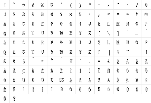 MuskitosCapsShadDown Regular font glyphpreview