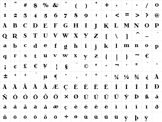 Melina Plain BT Regular font glyphpreview