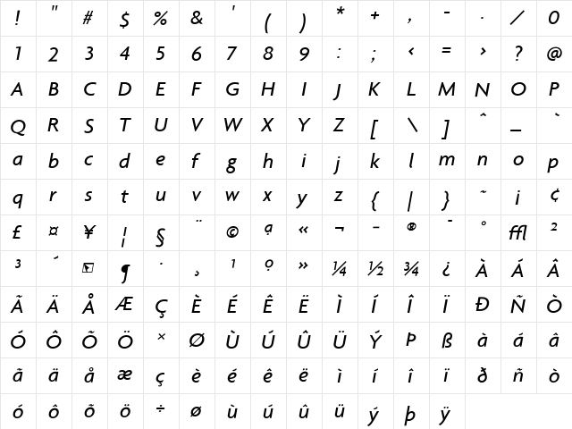 Agenda Italic font glyphpreview