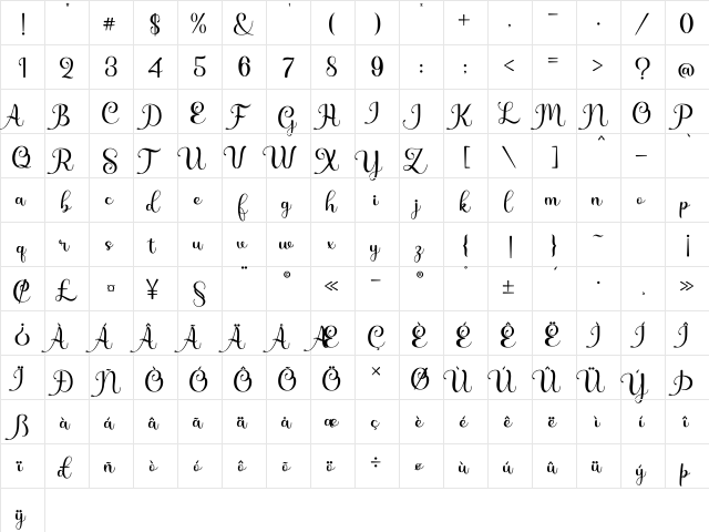 ShinyAisyah Regular font glyphpreview