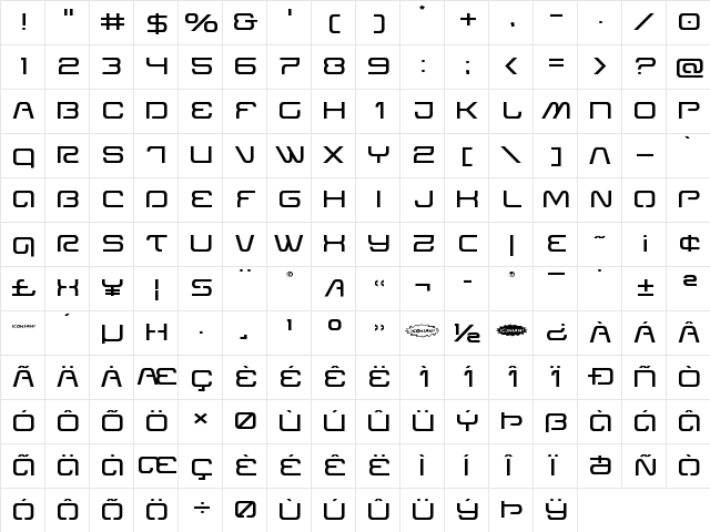 Miracle Mercury Expanded Expanded font glyphpreview