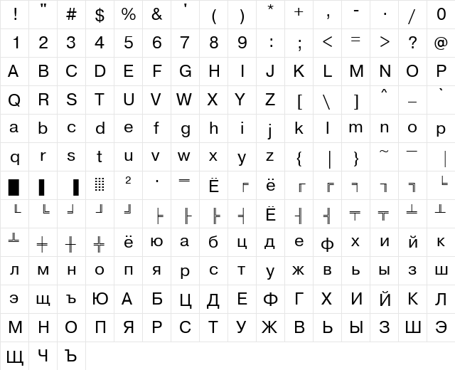 PragmaticaKOICTT Regular font glyphpreview