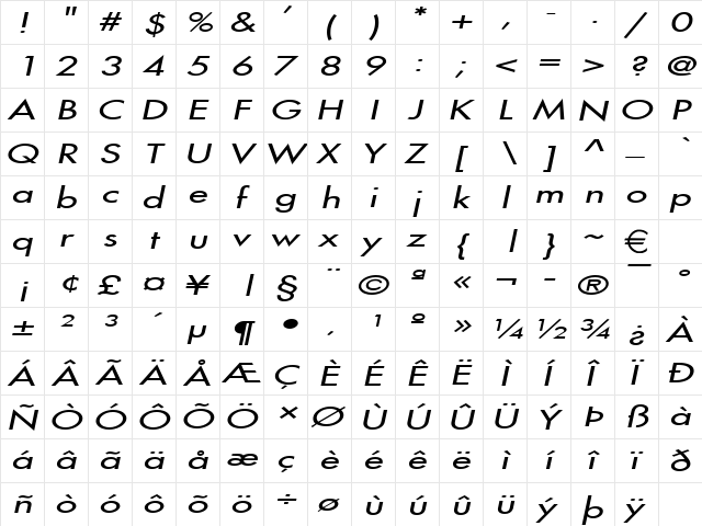 FusiExtended Italic font glyphpreview