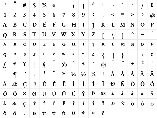 Scala Bold font glyphpreview