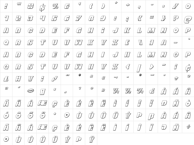 Freedom Fighter 3D Italic Regular font glyphpreview