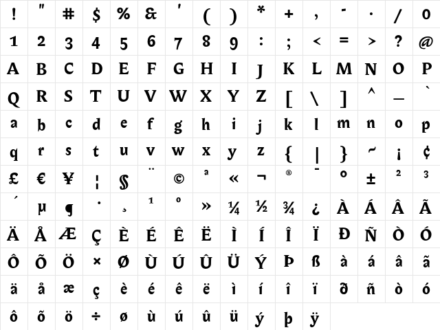 Biblon ITC Swash Bold font glyphpreview