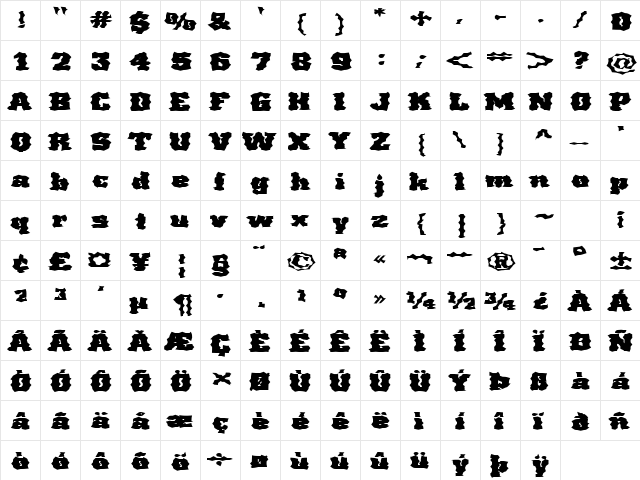 FZ WACKY 67 EX Normal font glyphpreview