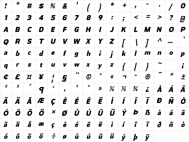 Athabasca ExtraBold Italic font glyphpreview