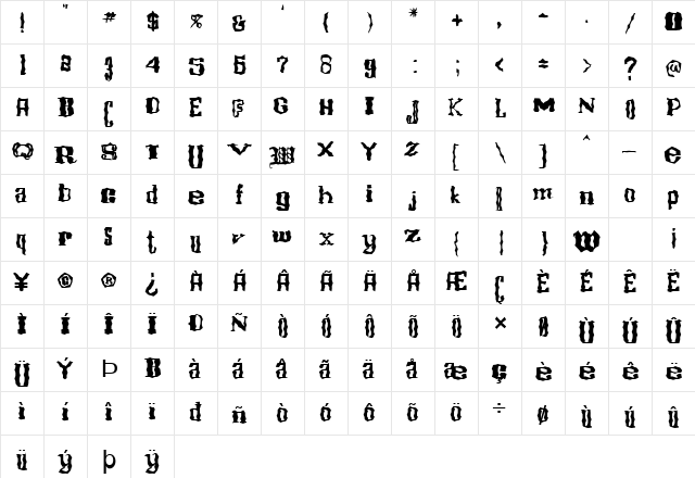FZ WACKY 16 Normal font glyphpreview