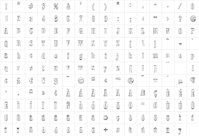 ColonelOutline Bold font glyphpreview