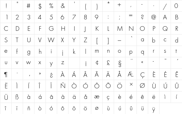 FuturaTLigRo1 Regular font glyphpreview