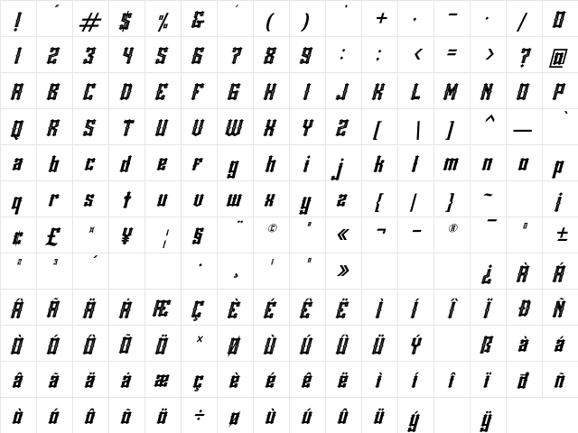 Rackles Italic Regular font glyphpreview