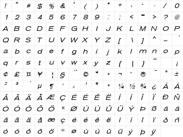 Sage Extended Oblique font glyphpreview