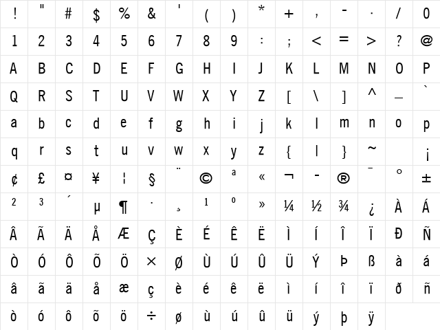 Trade Gothic LT Com Condensed No. 18 font glyphpreview