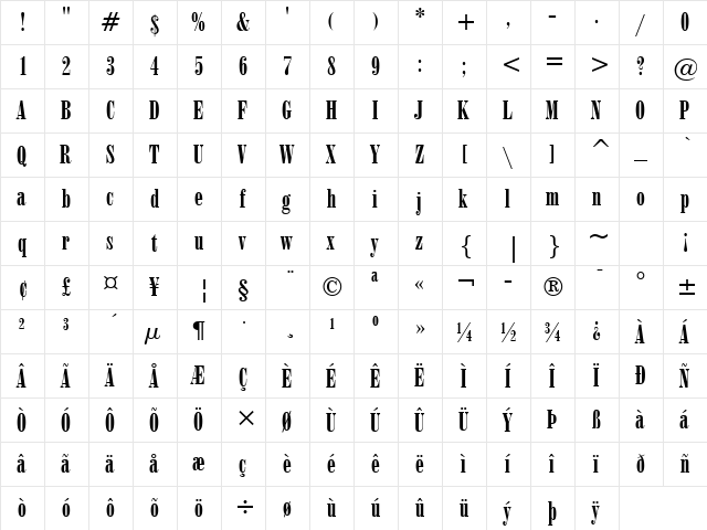 Onyx BT Regular font glyphpreview