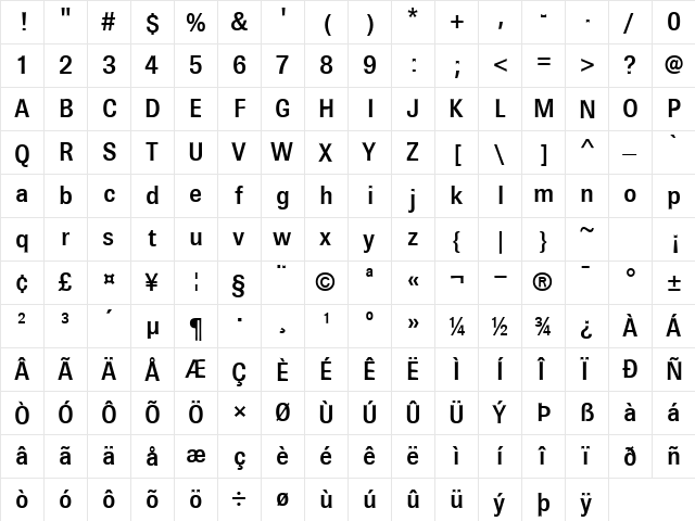 BrownMedium Regular font glyphpreview