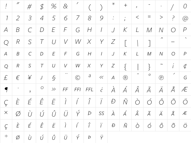 Freight Sans Light Italic SC font glyphpreview