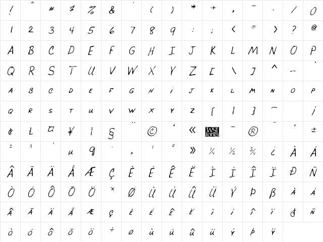 BrucesHand Italic font glyphpreview