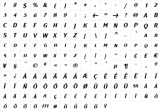 MondialPlus Bold Italic Caps Regular font glyphpreview