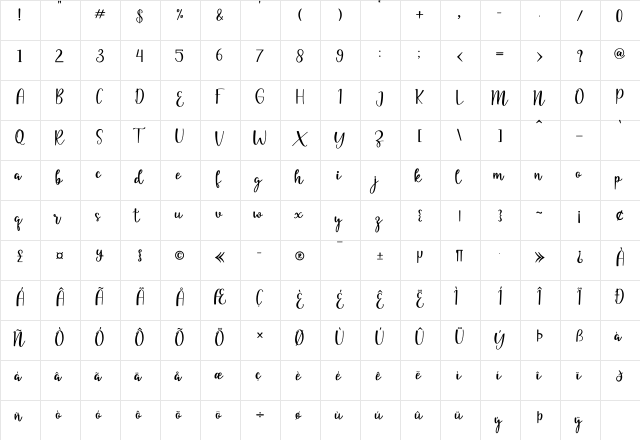 yellia Regular font glyphpreview