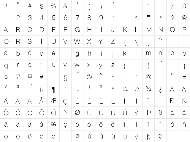 NimbusSanNovTLig Regular font glyphpreview