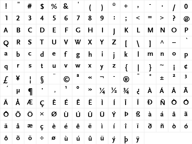 Scala Sans Bold font glyphpreview