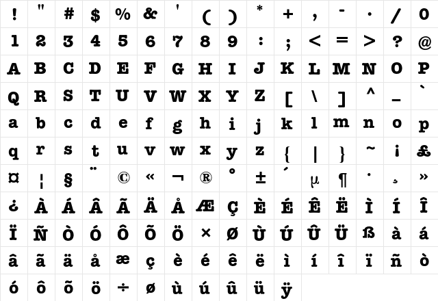 American Typewriter BQ Regular font glyphpreview