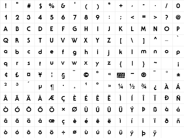 Staid Gothic ExtraBold Regular font glyphpreview