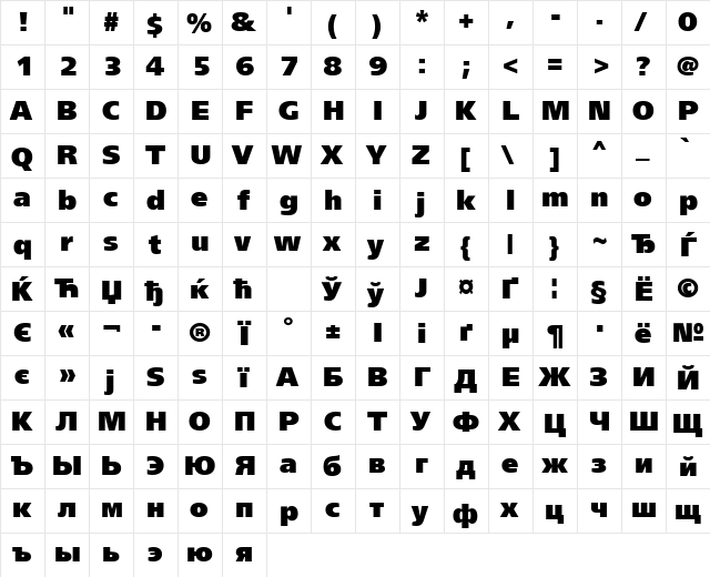 FreeSetExtraCTT Regular font glyphpreview