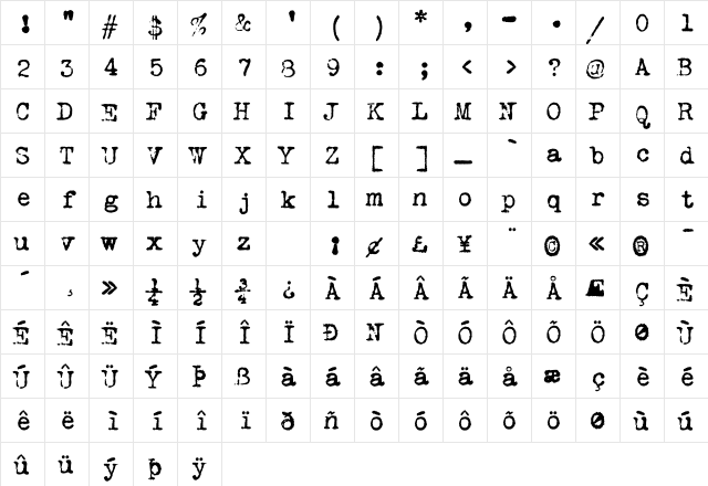 VTPortableRemington Regular font glyphpreview