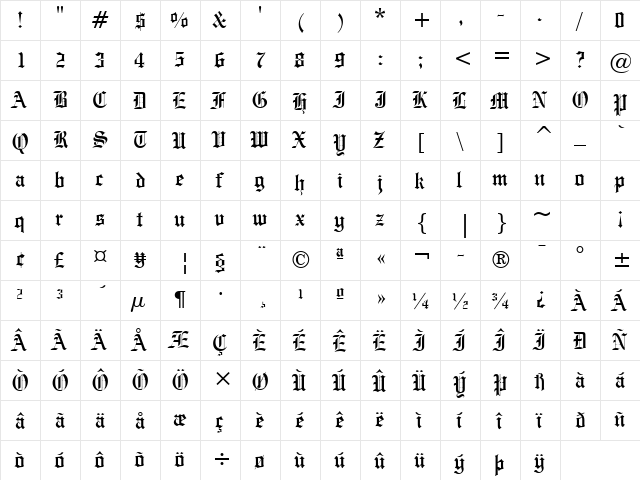 EngrvrsOldEng BT Regular font glyphpreview