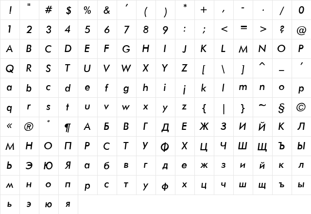 Futura-Normal-Italic Regular font glyphpreview