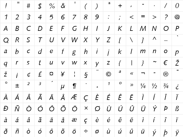 Syntax LT Italic font glyphpreview