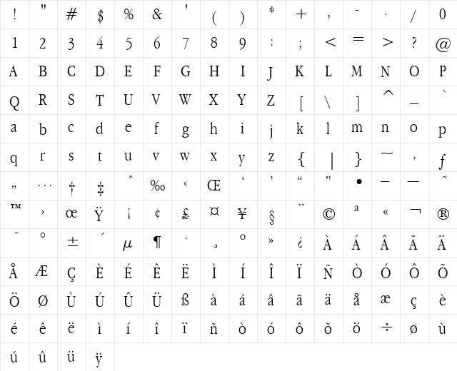 Apple Garamond BT Light font glyphpreview