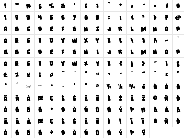 Frost Giant Rotated Regular font glyphpreview