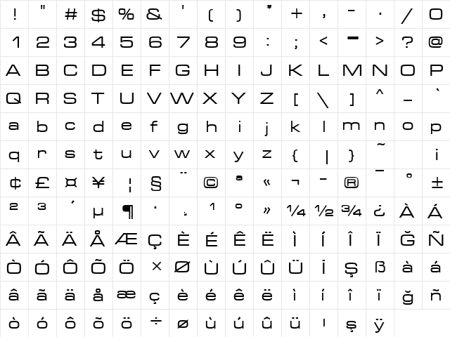 Turkish Microgramma Regular font glyphpreview