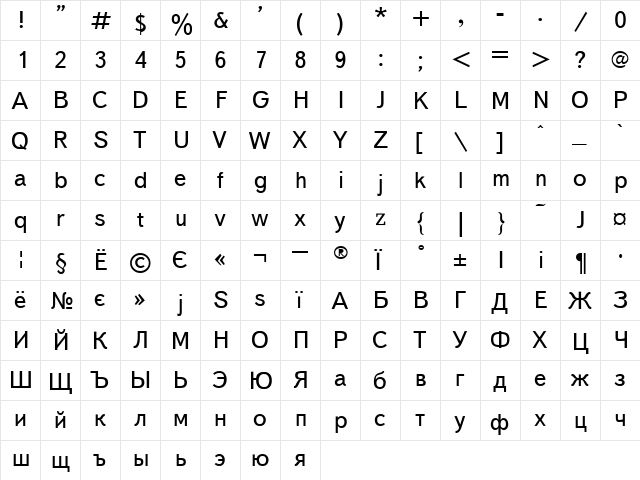 EuroInter Regular font glyphpreview