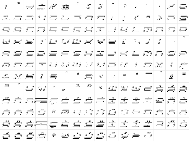 QuickTech 3D Italic Italic font glyphpreview