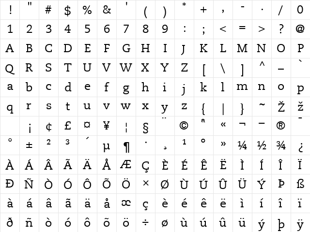Caecilia LT Roman Regular font glyphpreview