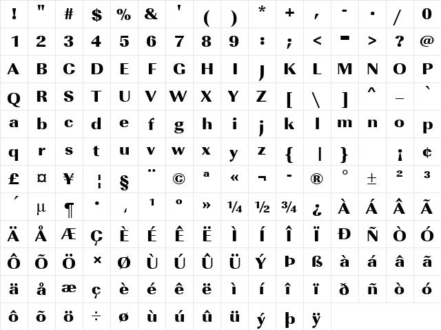 URWImperialTUltBolWid Regular font glyphpreview