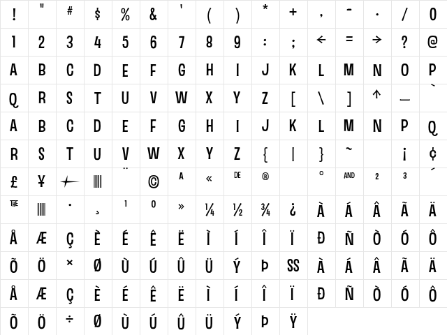 Sinzano Regular font glyphpreview