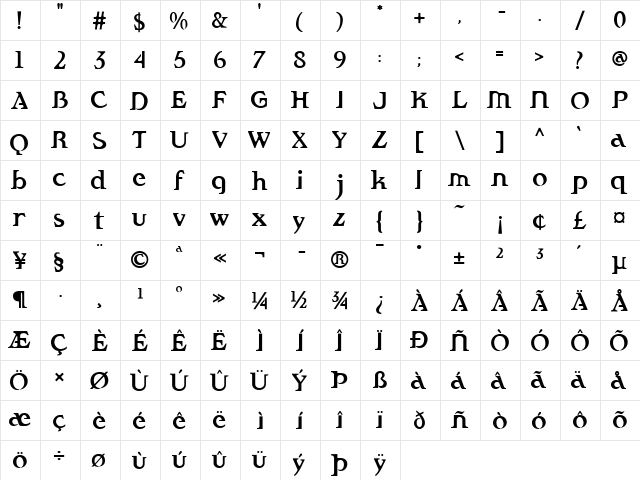 Fandango Bold font glyphpreview