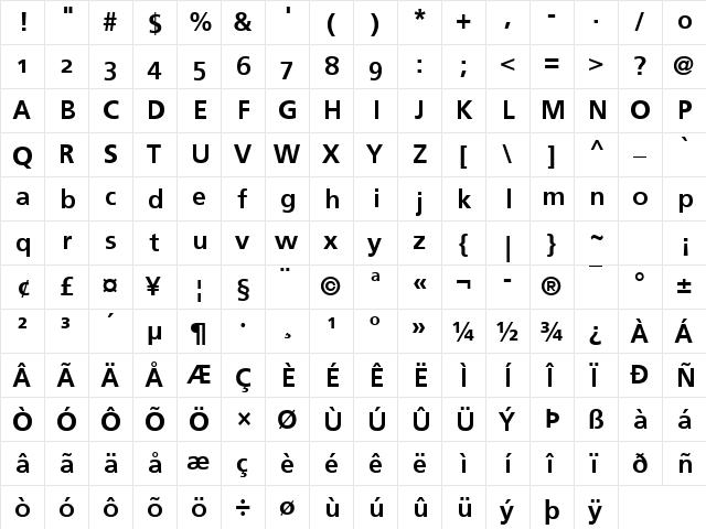 Frutiger Linotype Bold font glyphpreview