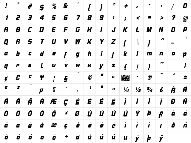 BolsterCondensed Italic font glyphpreview