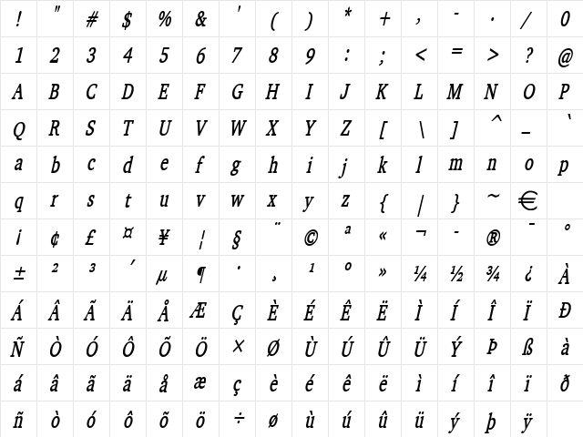 ChallengeThin BoldItalic font glyphpreview