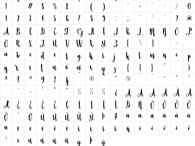 Ameliya Regular font glyphpreview