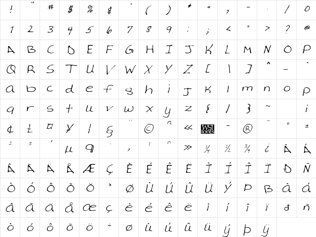 AverysHand Italic font glyphpreview