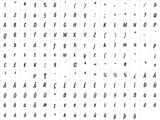 SolexMediumItalic Regular font glyphpreview