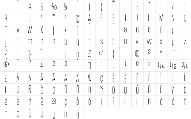 PostScriptum Light font glyphpreview