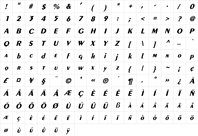 Peignot-Demi-Bold Italic Italic font glyphpreview